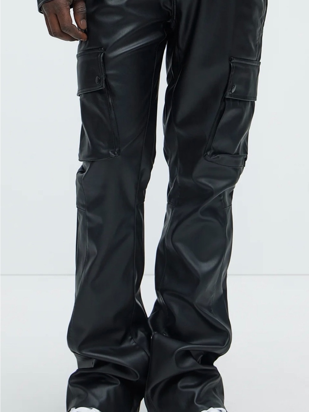 Fashion Nova Black Faux Leather Cargo Pants